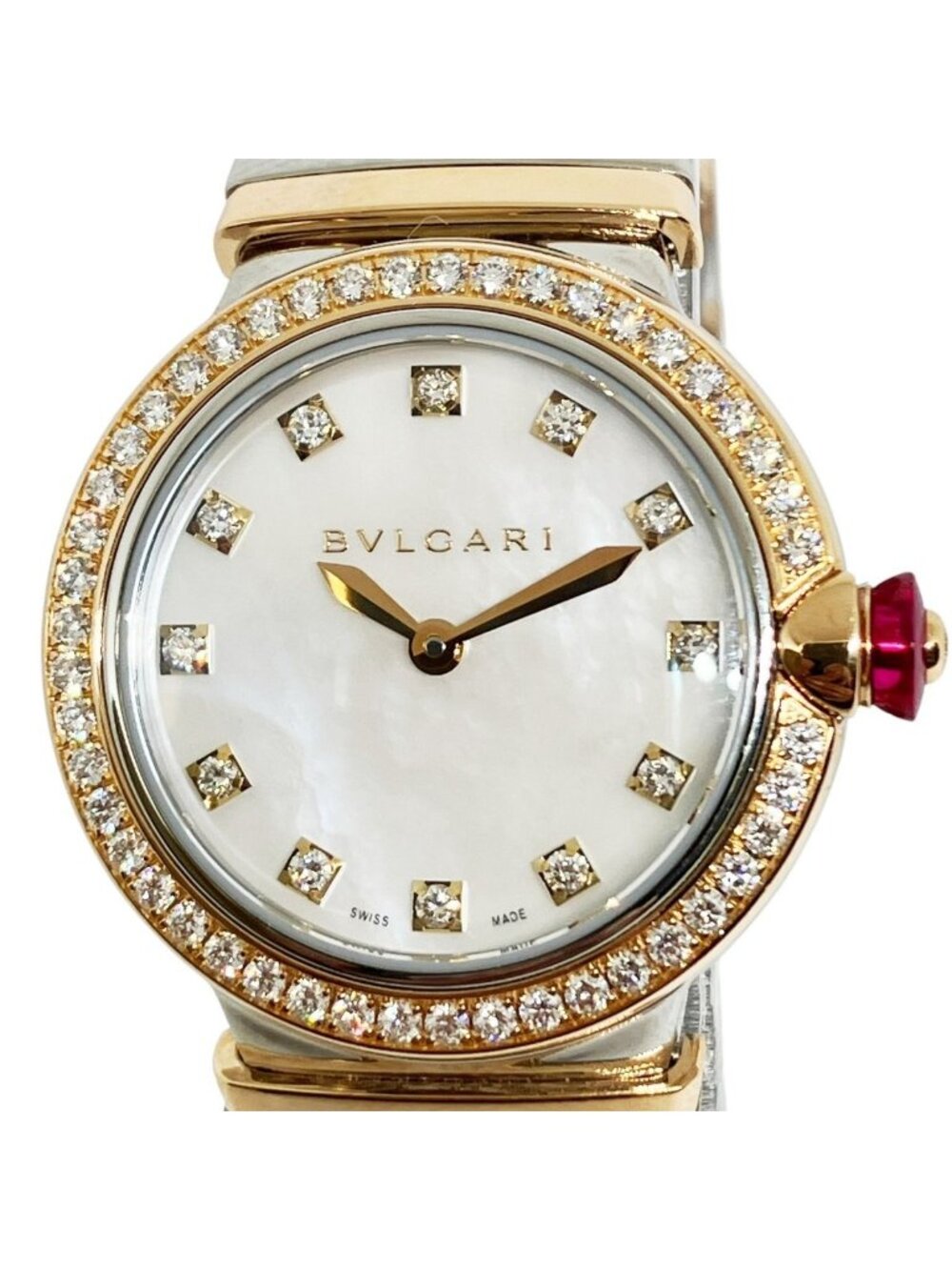 Bvlgari LV Cea Tubogas Diamond Watch SS Quartz White Dial